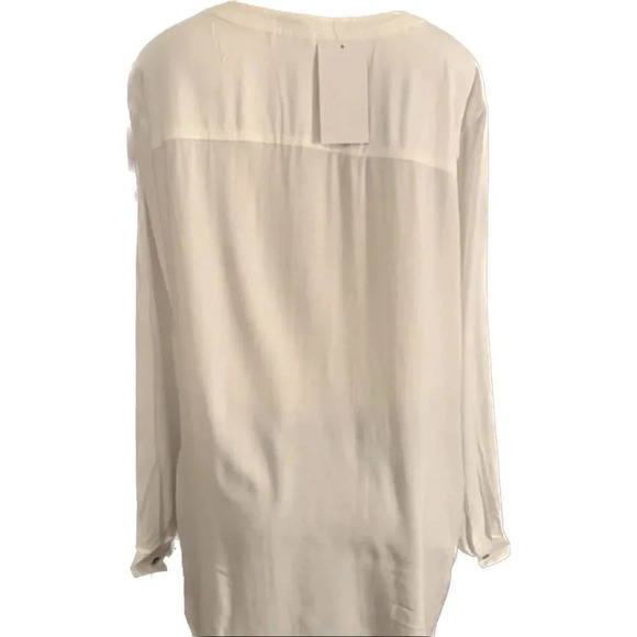 Woman Within Plus 1X-18/20 White Semi-Sheer V- Tab Neckline Long Sleeve Blouse - Picture 3 of 6